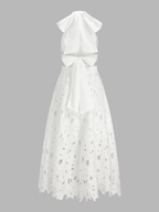 Halter Neck Bow Guipure Lace Maxi Dress