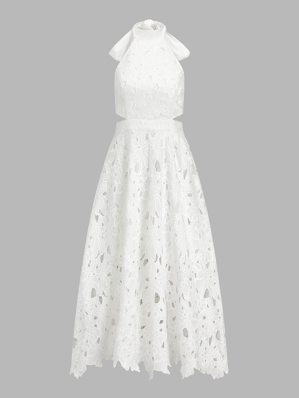 Halter Neck Bow Guipure Lace Maxi Dress