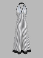 Striped Halter Wrap Maxi Dress