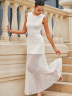 Sheer Hem Ribbed Knit Dress Without Belt