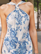 Halter Tie-Back Floral Print Midi Dress