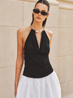 Metal Choker Cowl Neck Halter Top