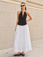 Metal Choker Cowl Neck Halter Top