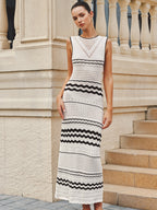 Striped Crochet Knit Maxi Dress