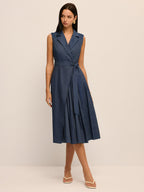 Blazer Collar Belted Pleated Maxi Dress