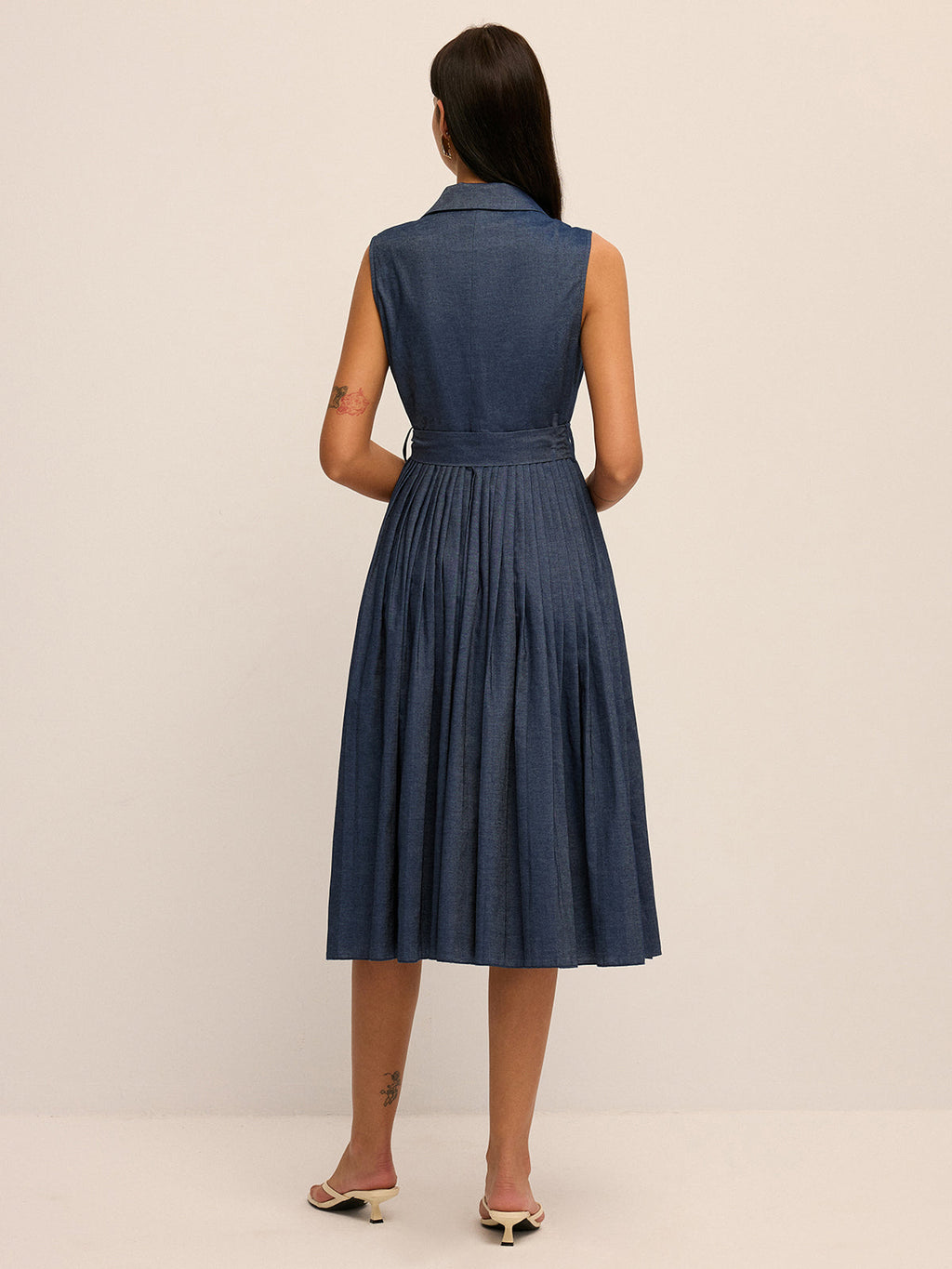 Blazer Collar Belted Pleated Maxi Dress
