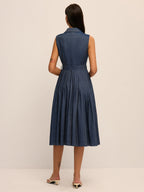 Blazer Collar Belted Pleated Maxi Dress