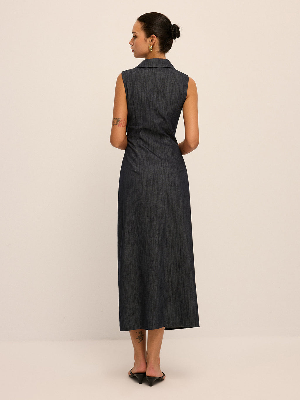 Denim Twist-Front Sleeveless Shirt Dress