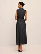Denim Twist-Front Sleeveless Shirt Dress