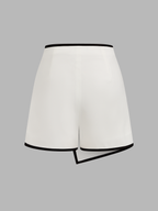 Metal Buckle Contrast Trim Asymmetrical Skort
