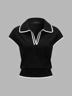 Contrast Trim Short Sleeve Knitted Polo Top
