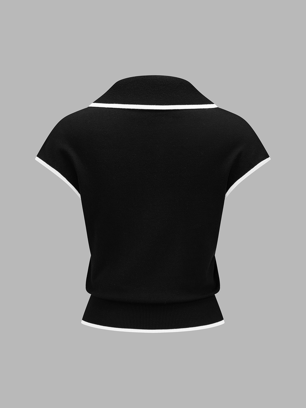 Contrast Trim Short Sleeve Knitted Polo Top