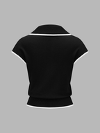 Contrast Trim Short Sleeve Knitted Polo Top