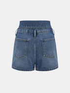 Fold Over Waistband Metal Button Denim Shorts