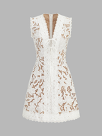 Sleeveless V Neck Lace Mini Dress