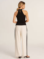Halter Top & Side-Stripe Belted Pants Set