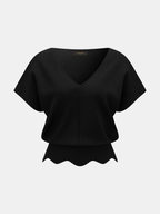 V-Neck Scalloped Hem Knit Top