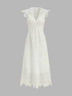 Semi-Sheer Crochet Lace Midi Dress