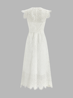 Semi-Sheer Crochet Lace Midi Dress