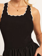 Scalloped Trim Knit-Bodice Maxi Dress