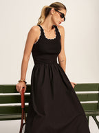 Scalloped Trim Knit-Bodice Maxi Dress