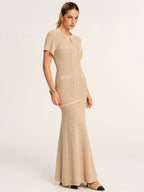 Short Sleeve Crochet Knit Mermaid Maxi Dress