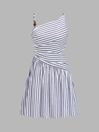 Beaded Striped Asymmetrical Cutout Mini Dress
