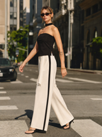 Halter Top & Side-Stripe Belted Pants Set