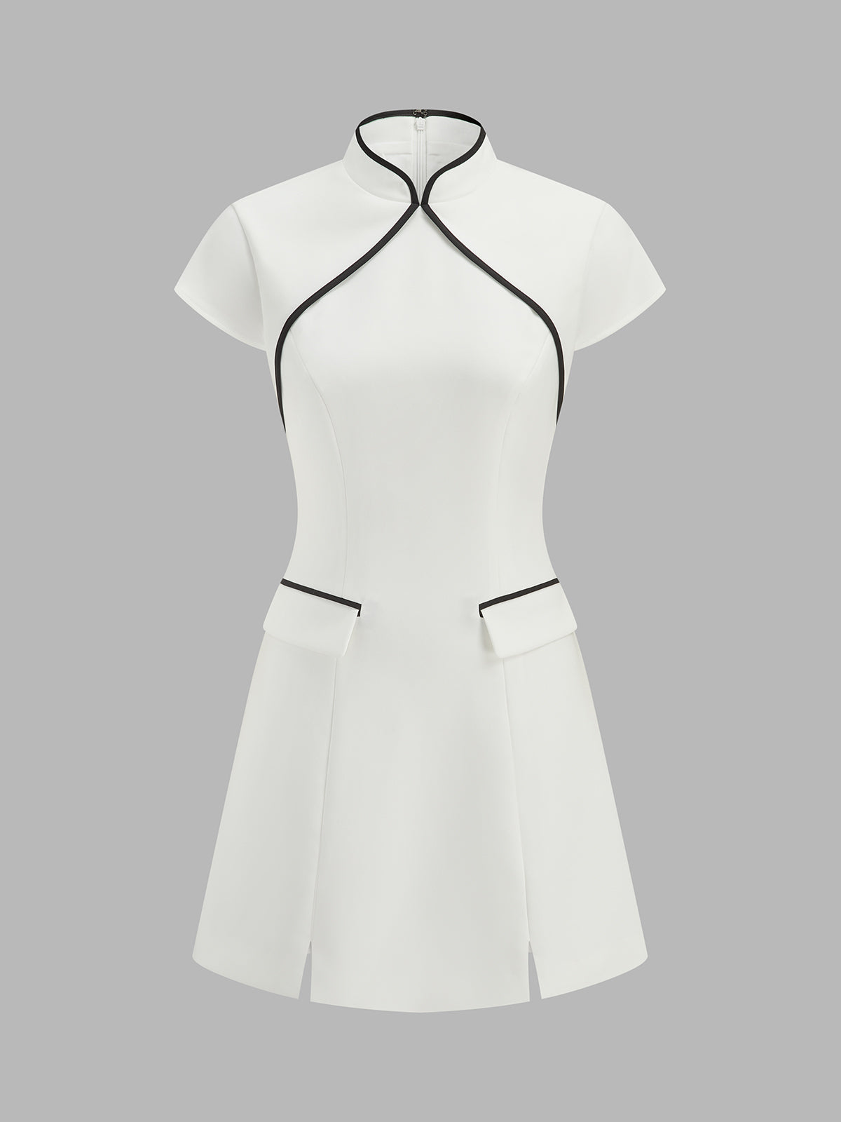 Mandarin Collar Contrast Piping Mini Dress