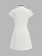 Mandarin Collar Contrast Piping Mini Dress