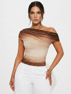 Gradient Mesh Off-Shoulder Ruched Top