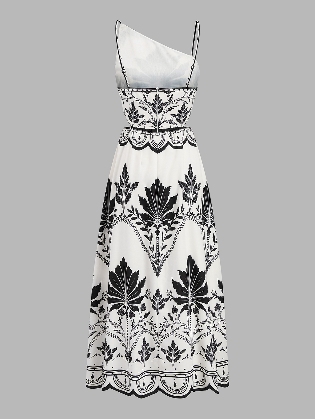 Leaf Print Cutout Asymmetrical Cami Maxi Dress