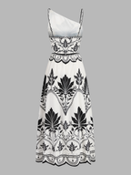Leaf Print Cutout Asymmetrical Cami Maxi Dress