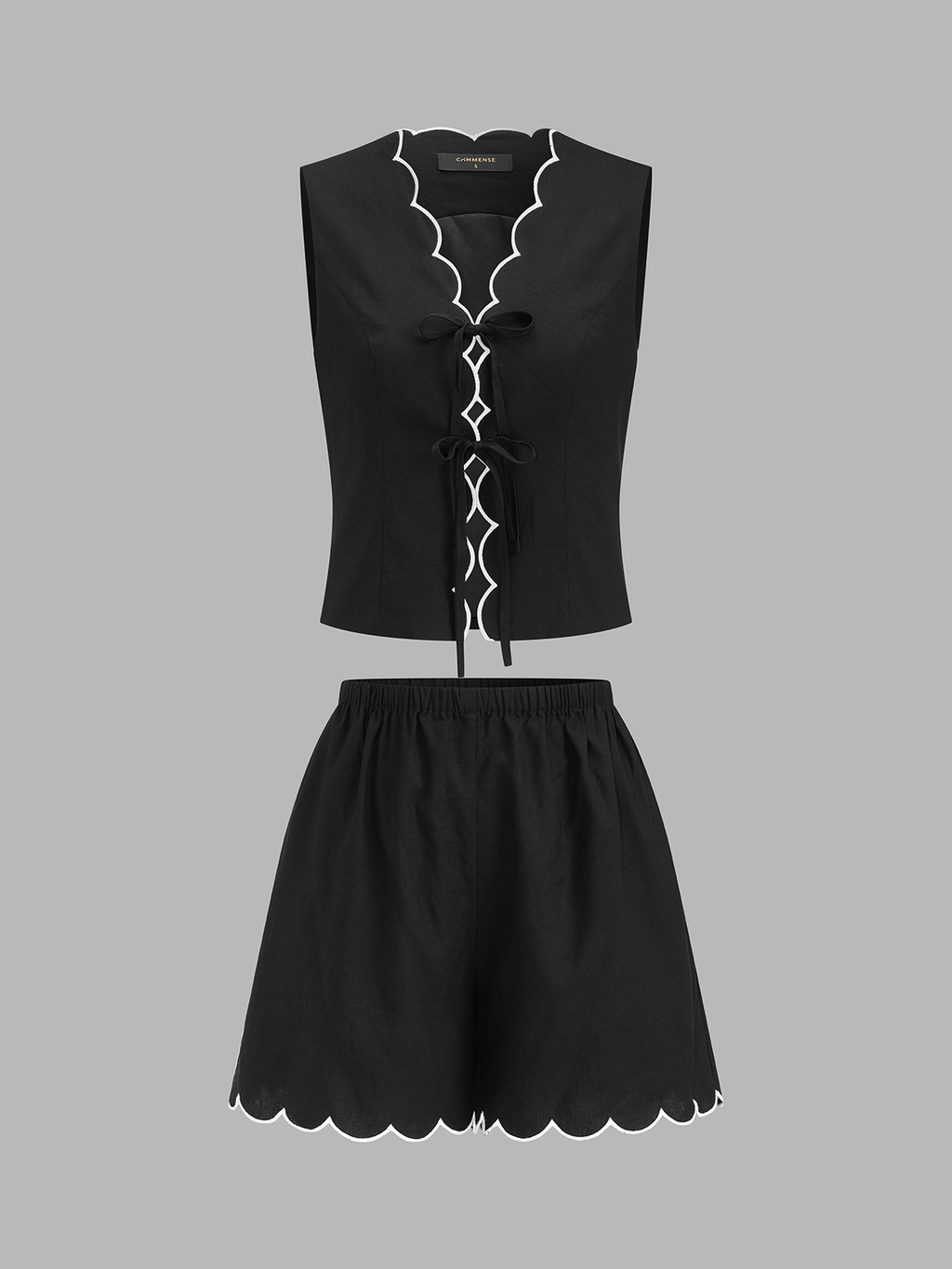 Tie-Front Scallop Trim Top & Shorts Set