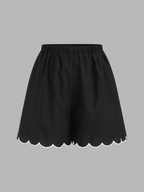 Tie-Front Scallop Trim Top & Shorts Set