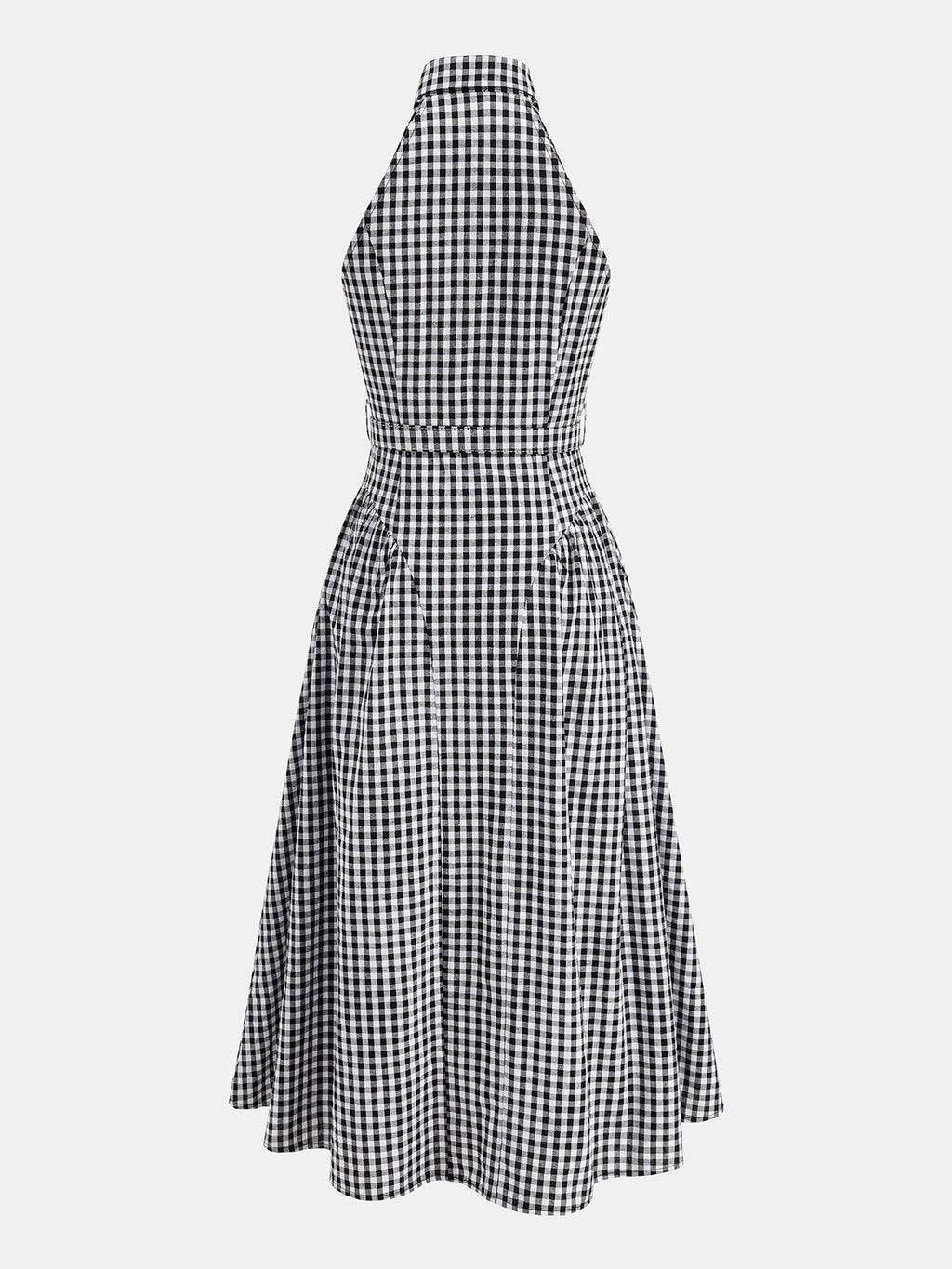 Gingham Collared Halter Belted Midi Dress
