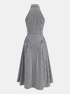Gingham Collared Halter Belted Midi Dress