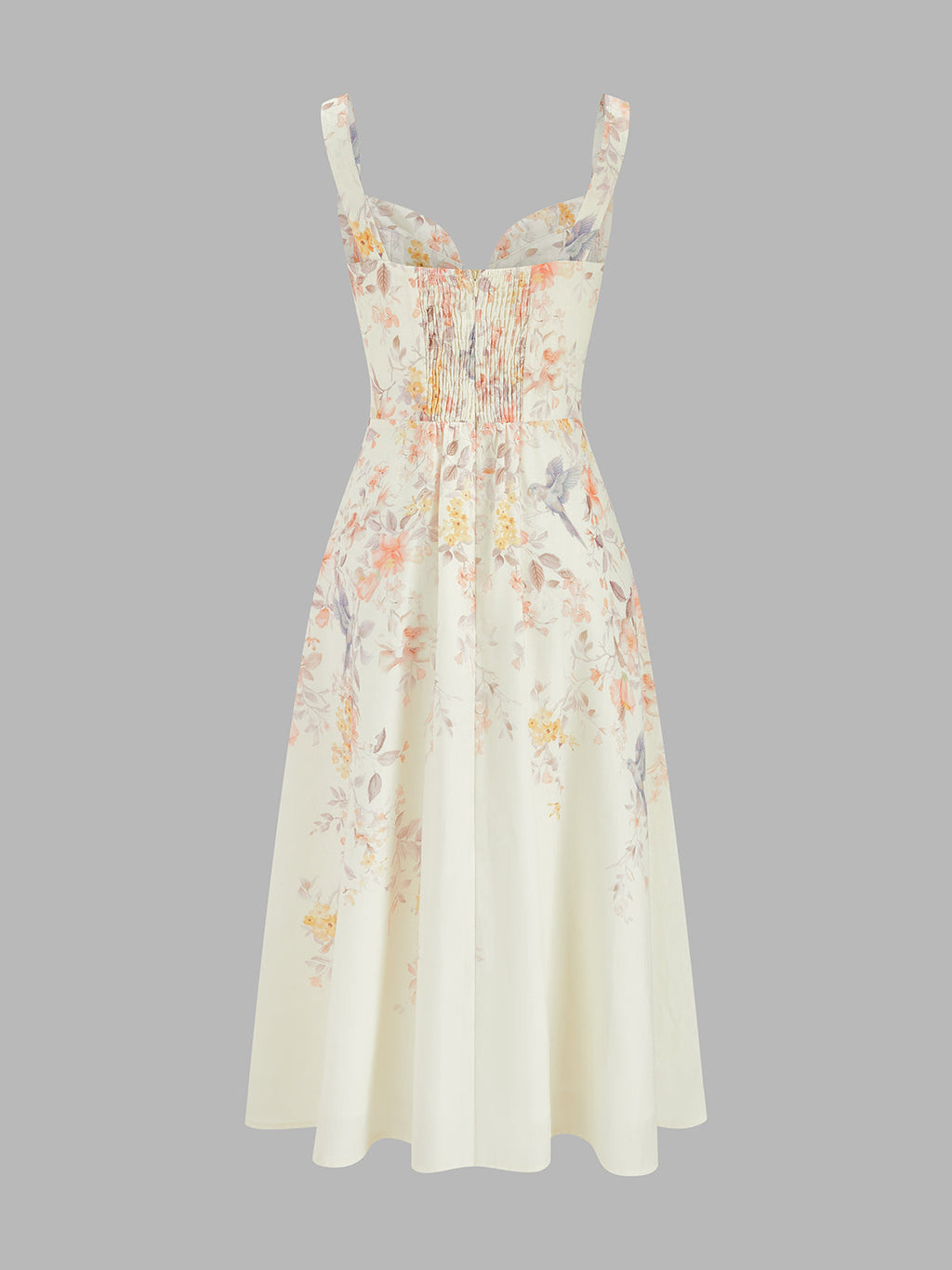 Floral Bird Print Bustier Strap Midi Dress