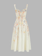 Floral Bird Print Bustier Strap Midi Dress