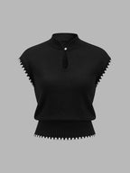 Scallop Trim Keyhole Knit Top