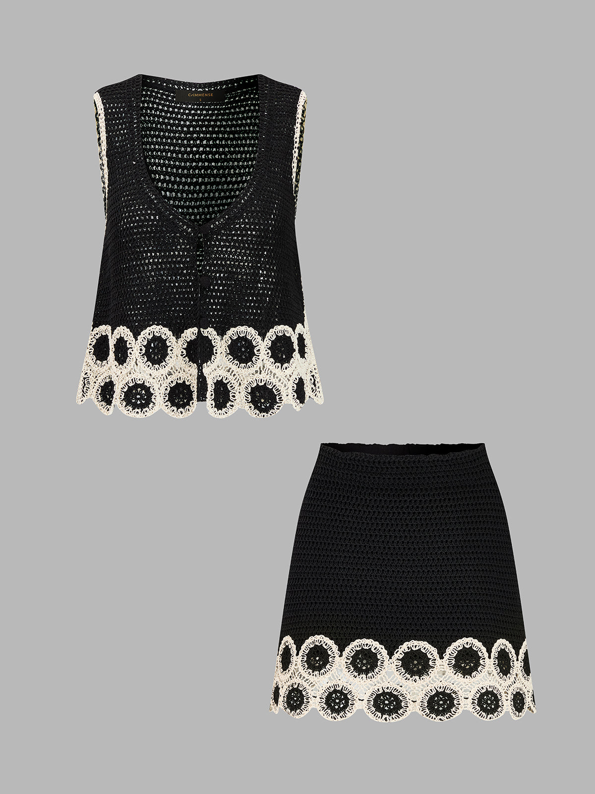 Crochet Lace Trim Sleeveless Vest & Mini Skirt Set