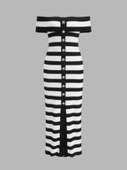 Striped Off Shoulder Knit Midi Dress