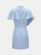 High Neck Satin Cape Sleeve Mini Dress