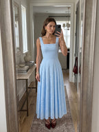 Square Neck Cotton Eyelet Embroidery Maxi Dress
