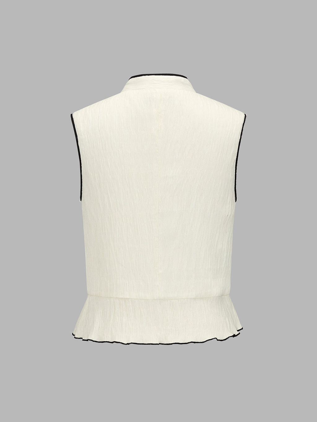 Frog Button Contrast Piping Textured Peplum Top