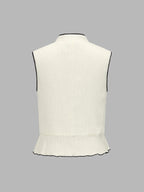 Frog Button Contrast Piping Textured Peplum Top