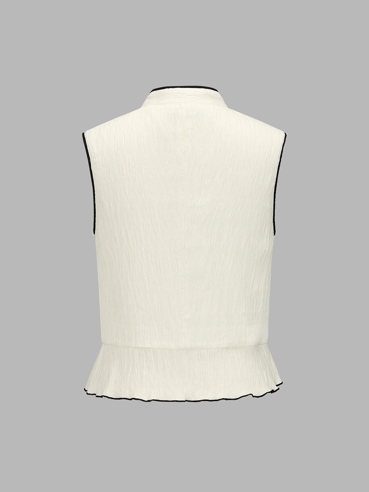 Frog Button Contrast Piping Textured Peplum Top