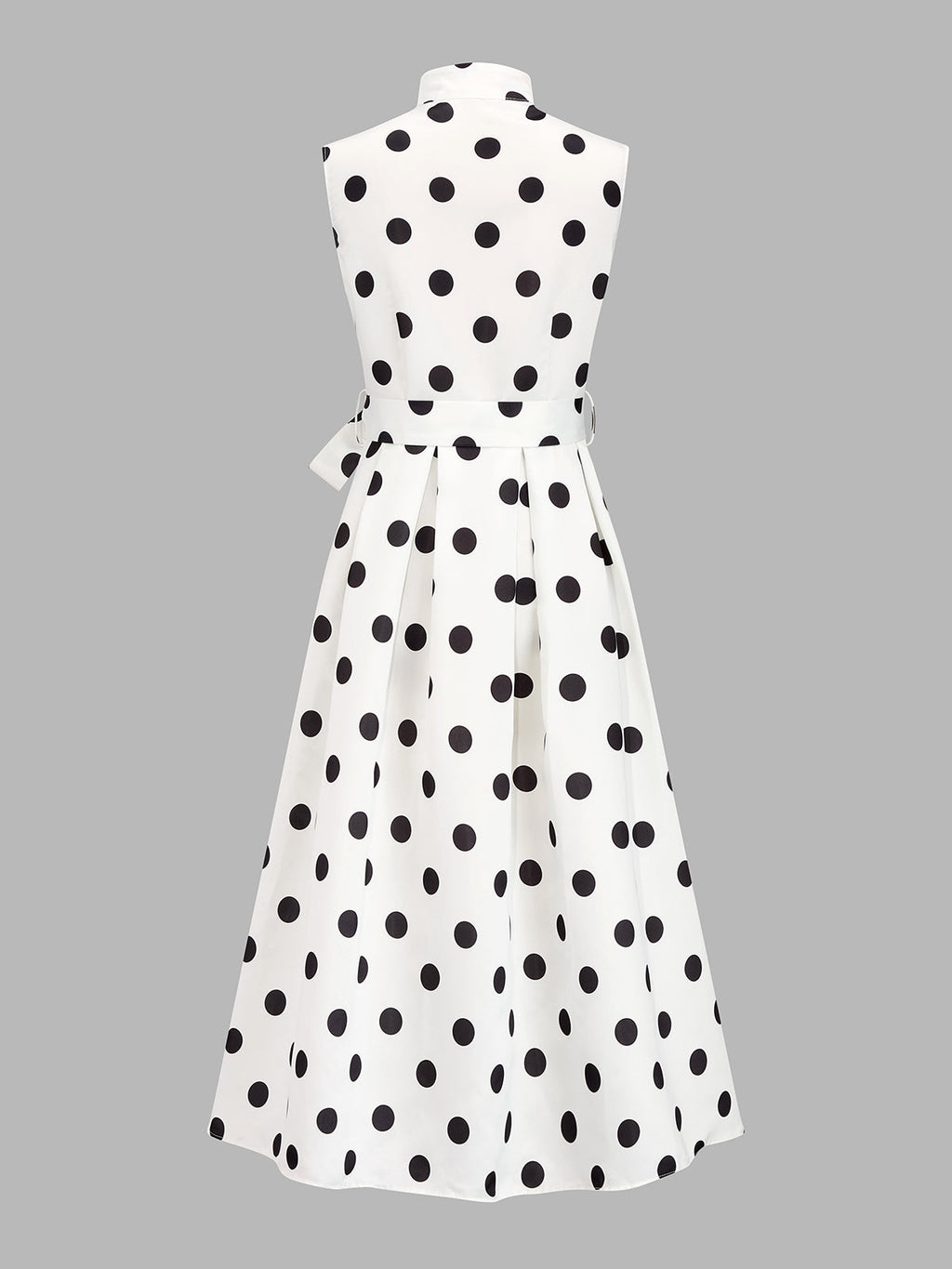 Sleeveless Polka Dot Belted Midi Dress
