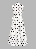 Sleeveless Polka Dot Belted Midi Dress