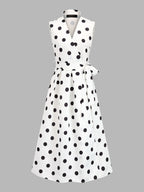 Sleeveless Polka Dot Belted Midi Dress